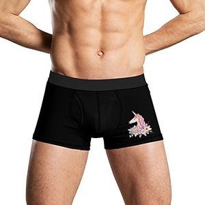 Eenhoorn Bloemen Zacht Heren Ondergoed Comfortabele Ademend Fit Boxer Slips Shorts 2XL