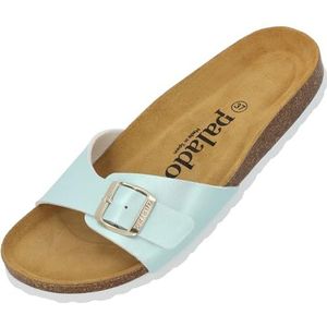 Malta Metallic damessandalen, sandalen met verstelbare riem, pantoffels, voetbed van natuurlijk kurk, extra comfortabel met zool van suède, turquoise, 36 EU