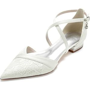 Bruiloft platte schoenen met spitse neus Comfortabele kanten instapschoenen Bruidsschoenen Avondbal Feestjurk Schoenen Pumps,ivoor,41 EU