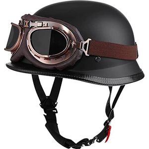 Retro Motorhelm, DOT Goedgekeurd Volwassenen Duitse Stijl Skull Cap Open-Face Halve Helm Met Bril voor Scooter Cruiser Bromfiets Mannen en Vrouwen Street Chopper ATV Decoration