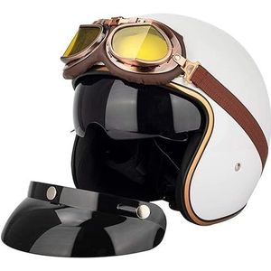 Retro MotorfietsJethelmen met Binnenzonneklep Retro Motorhelm Chopper Scooter 3/4 Jethelmen Casco Moto DOT/ECE B,S55-56CM