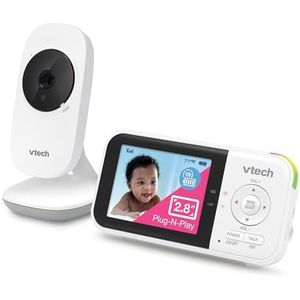 VTech VM819 Babyvideomonitor met 19 uur looptijd, 304,8 m, automatisch nachtzicht, 7,1 cm display, 2-weg audio, temperatuursensor, energiebesparende modus en Lullabes, wit