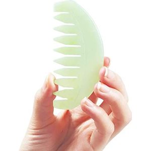 Natuurlijke Jade Massage Comb, Hand Made Anti-Static Haar Baard Brede Tand Kam voor Hoofdhoofdhuid Massage, Jade Gua Sha Schraapen Massage Therapie Tool voor Full Body Relaxing, Facial Gua Sha Tools