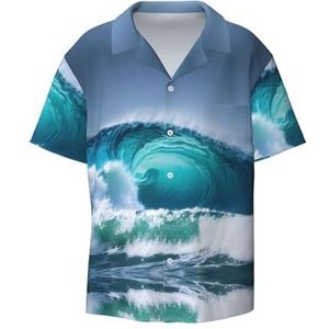 OdDdot Ocean Wave Print Heren Overhemden Atletische Slim Fit Korte Mouw Casual Business Button Down Shirt, Zwart, XL