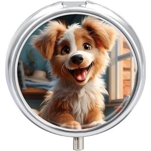Leuke Hond Pil Doos Voor Pocket Ronde Pil Doos 3 Compartiment Decoratieve Draagbare Reizen Pil Houder Tablet Vitamine Organizer Mini Pil Case