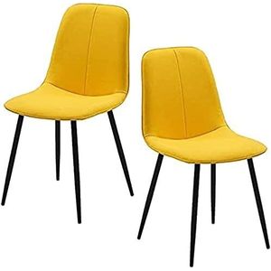 GEIRONV Moderne keuken eetkamerstoel set van 2, lounge stoel zwarte poten tegenstoel technologie stoffen rugleuning stoel Eetstoelen (Color : Yellow, Size : 42x45x88cm)