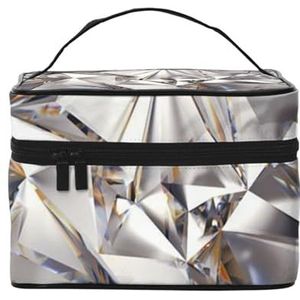 Make-uptasorganizer, grote blauwe glanzende sterren bedrukte cosmetische reistas met rits voor vrouwen en make-up artiest draagbare vierkante tas, Glitter abstracte diamant kristal patroon, Eén maat