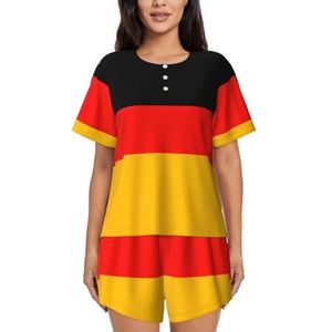RIVETECH Damespyjamaset met korte mouwen en vlag van Duitsland - comfortabele korte sets, nachtkleding met zakken, Zwart, M