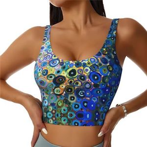 YQTGBCED Gekleurde visschubben print gewatteerde tanktops met ingebouwde beha, perfect voor yoga, training en hardlopen, Zwart, S