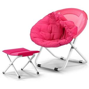 GEIRONV Cirkelvormige ligstoelen balkonstoelen, vouwbare zonnestoelen luie stoel vouwkrukken kantoor siesta stoel strandstoel Fauteuils (Color : Rose red)