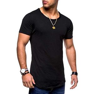 behype. Basic T-shirt met korte mouwen voor heren, ronde hals, oversized look, 20-0003, zwart, S