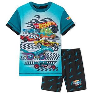 Hot Wheels Pyjama kinderen jongens korte 2-delige pyjama set loungewear comfortabele zomer nachtkleding auto cadeau, blauw, 4-5 Jaar