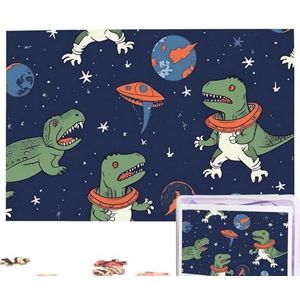 Grappige astronaut dinosaurus raket puzzels gepersonaliseerde puzzel 1000 stukjes legpuzzels van foto's foto puzzel voor volwassenen familie (74,9 cm x 50 cm)