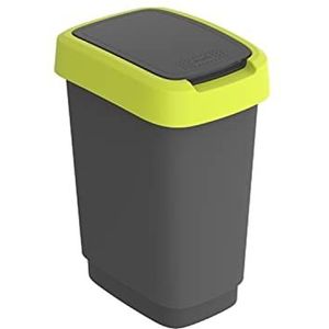 Rotho Twist - Afvalbak 10L met klapdeksel - Recycling afvalverzamelaar - BPA-vrij - Zwart/Limoengroen