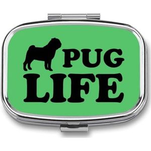 Pug-Life kleine pillendoos-organizer, 2 vaks medicijnetui met spiegel voor portemonnee, reizen