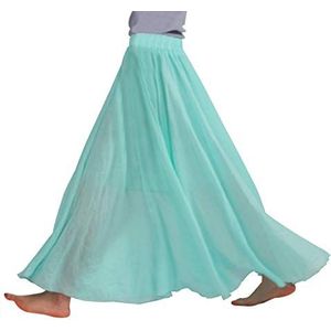 FEOYA Katoen Linnen Maxi Rok Fubbellaags Rlastische Taille Geplooide Rok Rffen Kleur Lange Rok