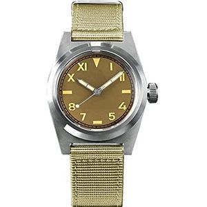 San Martin SN031G retro militaire horloges, saffierglas, 38 mm, 200 m, waterdicht, automatisch roestvrij staal, duikhorloge voor mannen, geel, armband