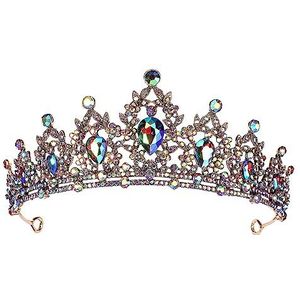 Dames Kroon,Delicate Mode Blauwe Strass Barokke Koningin Kroon Hoofdband Prinses Tiara Meisjes Elegante Bruid Bruiloft Pageant Verjaardag Prom