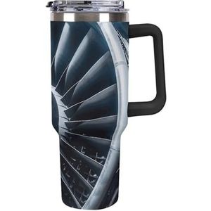 FHESDCW Jet Engine grote capaciteit autobeker 40 oz roestvrijstalen beker met handvat geïsoleerde waterfles met rietje en deksel bedrukte mokken past in bekerhouder