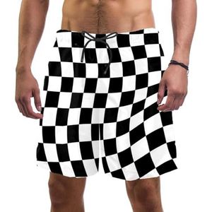 PAFEFO Nieuwigheid boardshorts voor heren, strandvakantie, feest, sneldrogende badpakken met abstracte zwart-witte geruite ontwerpen, Abstracte zwart-wit Checker, M