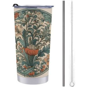 TKJMCSW Groen bloemenpatroon reismok 20 oz beker reizen koffiemok geïsoleerde koffiemok waterfles roestvrij staal geïsoleerde beker beker beker koffiemok met deksel