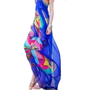 Badpak voor dames, bloemenpatroon, sexy chiffon, bikini cover-up strand, zwemkleding, sarong, wrap badpak dames zee (blauw)