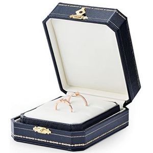 Oirlv PU leer achthoekige 2 ringen doos, dubbele ringdoos, paar ringen doos, huwelijksaanzoek, huwelijksdag geschenkdoos