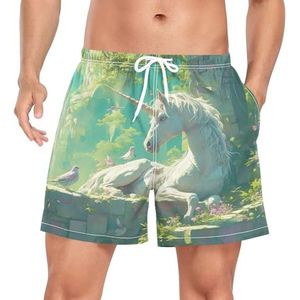 Europese Stijl Horse Unicorn Zwembroek voor heren, sneldrogend, met zakken, Leuke mode, XL