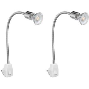 ledscom.de 2 st. fittinglamp LESCH leeslamp zwanenhals, schakelaar, chroom incl. GU10 LED lamp PAR5,3W 504lm 50° wit