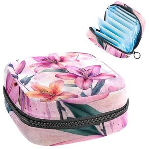 Opbergtas voor maandverband, aquarel lelies abstracte achtergrond draagbare menstruatie pad tas, inlegkruisjes tampons maandverband opslag houder voor vrouwen school kantoor