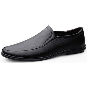Loafers for heren, ronde neus, effen kleur, leren loafers, antislip, comfortabele platte hak, casual instapper for schoolfeest (Color : Black, Size : 45 EU)
