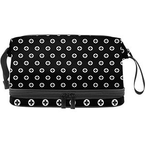 Grote capaciteit reizen cosmetische tas,Zwart en wit Dot patroon, make-up tas, waterdichte make-up tas organisator, Meerkleurig, 27x15x14 cm/10.6x5.9x5.5 in
