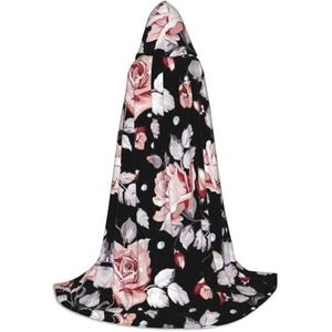 YQxwJL Roze bloemenprint uniseks mantel met capuchon, heks tovenaar cape mantel, voor Halloween cosplay, feestkostuum