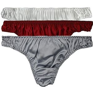 Lsharon Sexy herenondergoed, 100% moerbeizijde, G-string, stringtanga, 3-in-1 verpakking, A02, L