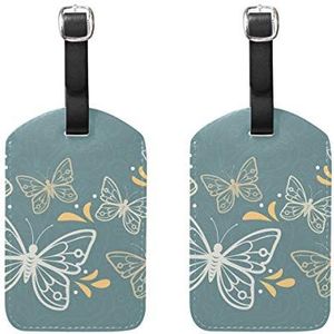 Bagage Labels,Bloemen met vlinders en gele vormen Bagage Bag Tags Travel Tags Koffer Accessoires 2 Stuks Set