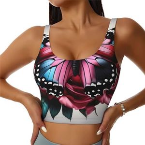 Roos en Vlinder Print Casual Wear Vrouwen Sport Vest Yoga Vest Workout Vest Voor Vrouwen Lichtgewicht Trendy, Zwart, S