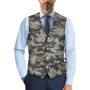 Wismoutput Herenpak, vest, zakelijk, formele jurk, gilet met V-hals, mouwloos, blazer, vest met riem aan de achterkant, Grijze Camo, S