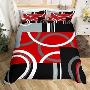 Kinderen Rood en Zwart Beddengoed Set Geometrie Cirkel Dekbedovertrek voor Jongens Meisjes Slaapkamer Decor Geometrische Vierkante Dekbed Cover Set Moderne Kunst Rode Sprei Cover Met 2 Kussenslopen