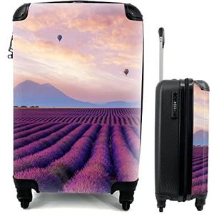 MuchoWow® Koffer - Lavendel - Luchtballon - Berg - Paars - Past binnen 55x40x20 cm en 55x35x25 cm - Handbagage - Trolley - Fotokoffer - Cabin Size - Print