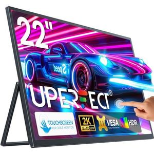 UPERFECT 22 Inch 2K QLED Touchscreen Draagbare Monitor met 2560 x 1440 Oogverzorging Scherm Geïntegreerde Beugel Mini HDMI USB C voor PC Laptop Xbo Switch PS4/5, Mobiel Display VESA-compatibel