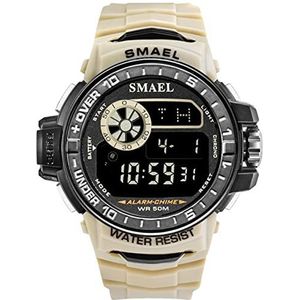 Mens Digital Watch, Sports Military Watches, 50m Waterdichte elektronische horloges, 12 / 24h-formaat met LED-achtergrondverlichting, alarm, stopwatch,Khaki