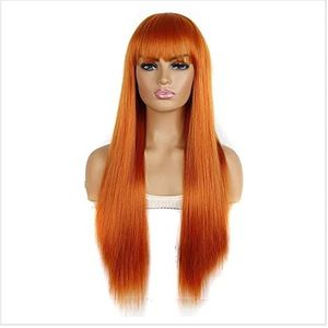 Pruik Feest Dames Lange Oranje Pruik Met Pony, Rechte Oranje Pruiken Voor Vrouwen, 26 Inch Cosplay Lange Synthetische Oranje Pruik Pruiken Dagelijks Gebruik Heren