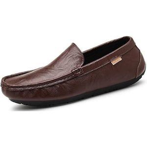 Loafers for heren, loafers met ronde neus, kunstleer, loafers, lichtgewicht, flexibele platte hak, instappers for buitengebruik (Color : Brown, Size : 38 EU)