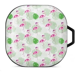 Flamingo's en tropisch blad oordopjes hoesje compatibel met Samsung hard shell beschermhoes zwart stijl