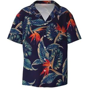 YJxoZH Hawaii Tropische Bloem Print Heren Jurk Shirts Casual Button Down Korte Mouw Zomer Strand Shirt Vakantie Shirts, Zwart, XXL