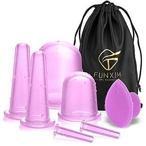 Siliconen Cupping Set - Anti Cellulitis Massager Met Body en Face Cups, Gezichtsreinigingsborstel, Tasje - 7 Stuks Anti Aging Violet