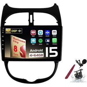 Android 15 Autoradio Sat Navi voor P-eugeot 206(2001-2016) 9 Inch Touchscreen Multimedia Speler met Draadloze Carplay GPS Navigatie FM RDS Bluetooth 5G-WiFi SWC DSP,M120s