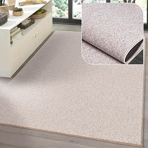 the carpet Natal Modern effen tapijt voor de woonkamer, geschikt voor de keuken, Tufting, robuust laagpolig met vilten rug, zacht en vuilafstotend, beige, 133 x 170 cm