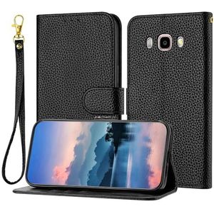 Flip Case Cover Portemonnee-hoesje compatibel met Samsung Galaxy J510/J5 2016 compatibel met dames en heren, leren flip-cover met kaarthouder, schokbestendige TPU-binnenschaal telefoonhoes en standaar