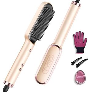 TYMO stijltang, Hair Straightener Brush, Snelle Verwarming & 5 Temperatuurinstellingen & Anti-Verbranding, Perfect Voor de Professionele Salon Thuis, Stijltangborstel, TYMO RING, Perzik